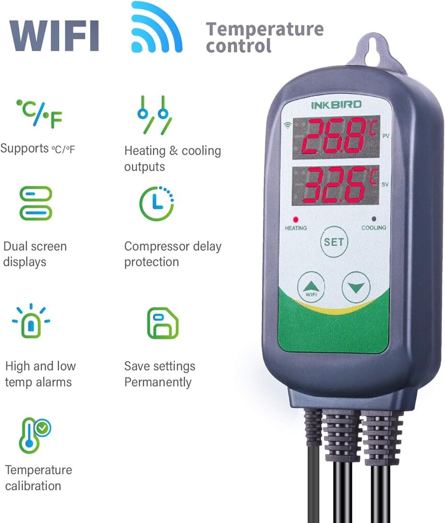 Digitaalinen termostaatti Inkbird, ITC-308 Wi-Fi hinta ja tiedot | Ajastimet ja termostaatit | hobbyhall.fi