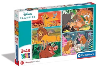 Clementoni palapeli 3x48 SuperColor Disney -eläimet 25285 hinta ja tiedot | Palapelit | hobbyhall.fi