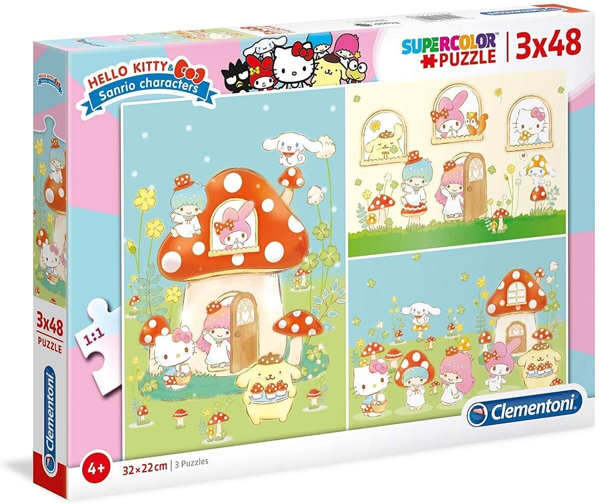 Clementoni palapeli 3x48 SuperColor Hello Kitty 25246 hinta ja tiedot | Palapelit | hobbyhall.fi