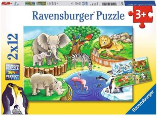Ravensburger Puzzle 2x12 Eläimet eläintarhassa 07602 hinta ja tiedot | Palapelit | hobbyhall.fi