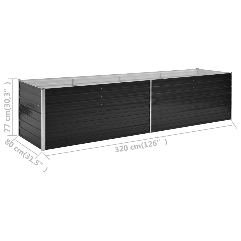 vidaXL Korotettu kukkalaatikko antrasiitti 320x80x77 cm galv. teräs hinta ja tiedot | Kukkalaatikot | hobbyhall.fi