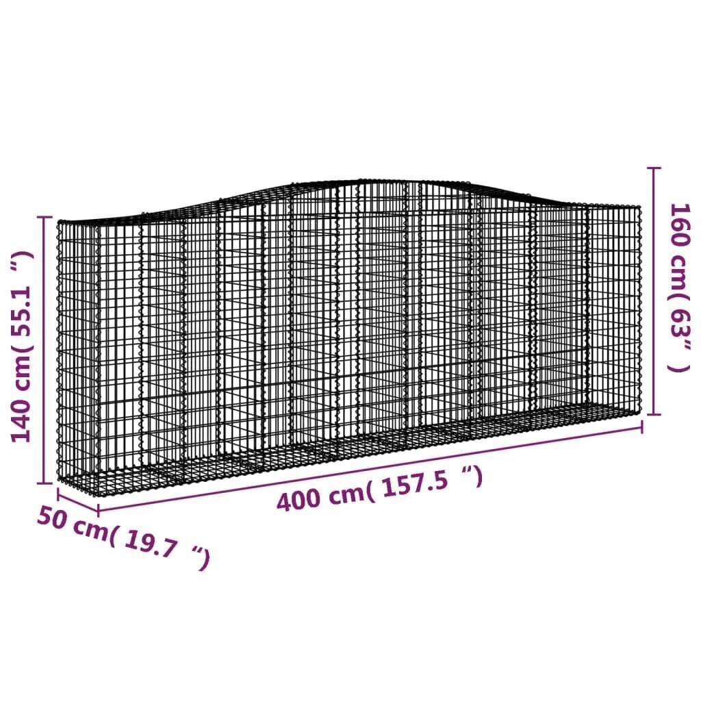 vidaXL Kaareva kivikori 400x50x140/160 cm galvanoitu rauta hinta ja tiedot | Aidat ja tarvikkeet | hobbyhall.fi