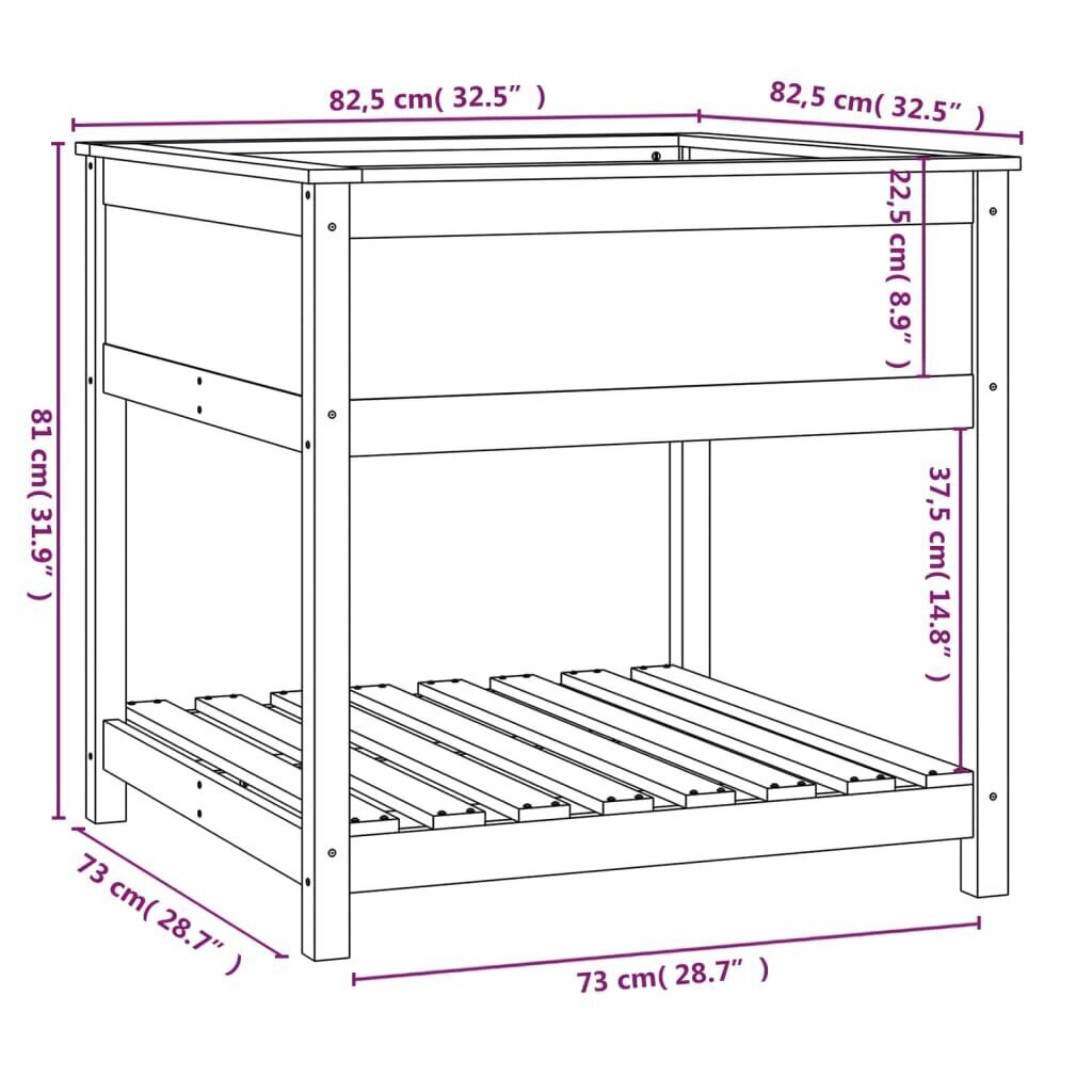 vidaXL Kukkalaatikko hyllyllä musta 82,5x82,5x81 cm täysi mänty hinta ja tiedot | Kukkaruukut | hobbyhall.fi