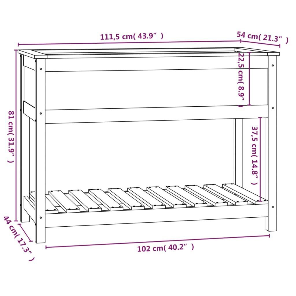 vidaXL Kukkalaatikko hyllyllä 111,5x54x81 cm täysi mänty hinta ja tiedot | Kukkalaatikot | hobbyhall.fi