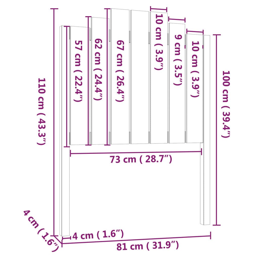 vidaXL Sängynpääty 81x4x110 cm täysmänty hinta ja tiedot | Sängyt | hobbyhall.fi