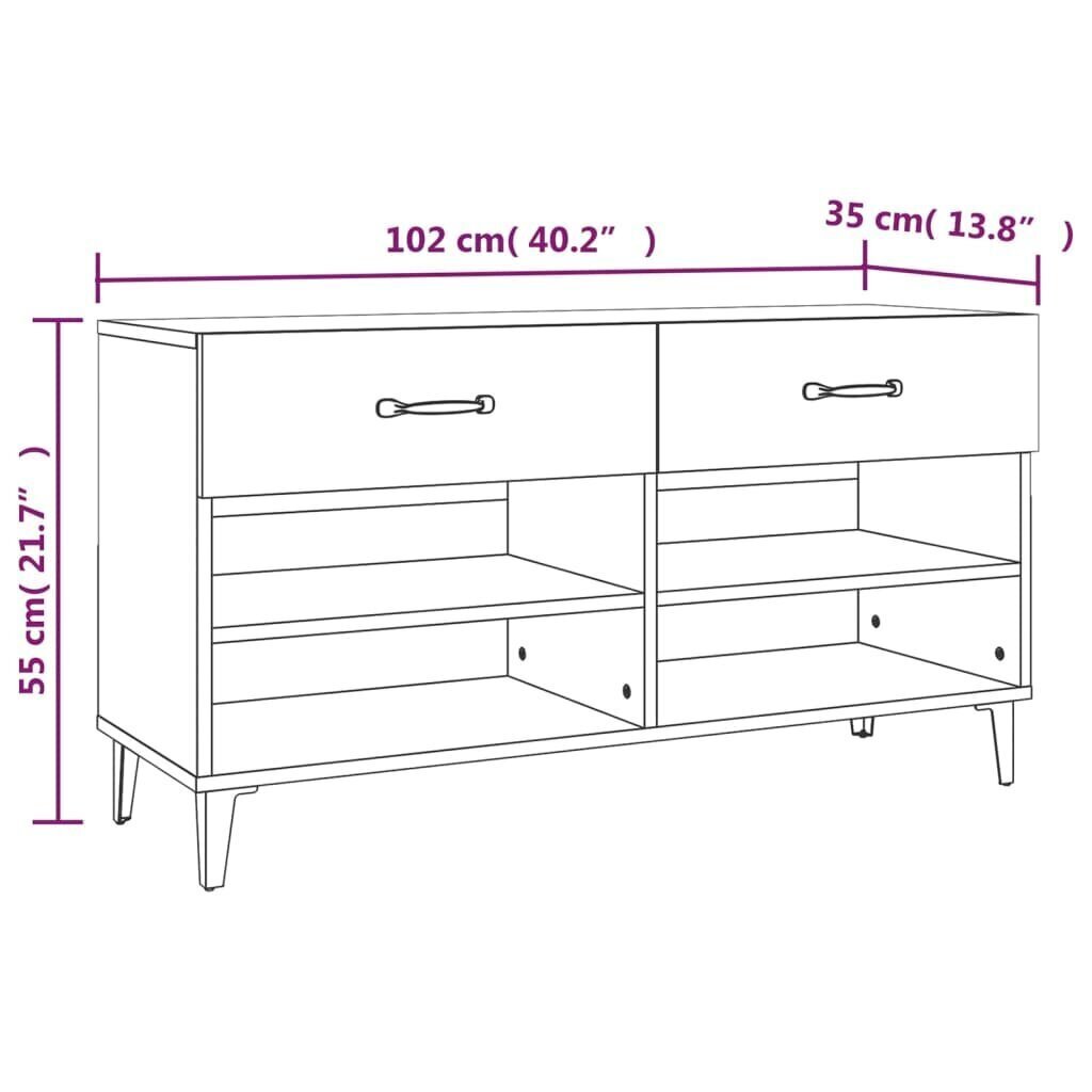 vidaXL Kenkäkaappi savutammi 102x35x55 cm tekninen puu hinta ja tiedot | Kenkäkaapit ja -hyllyt | hobbyhall.fi