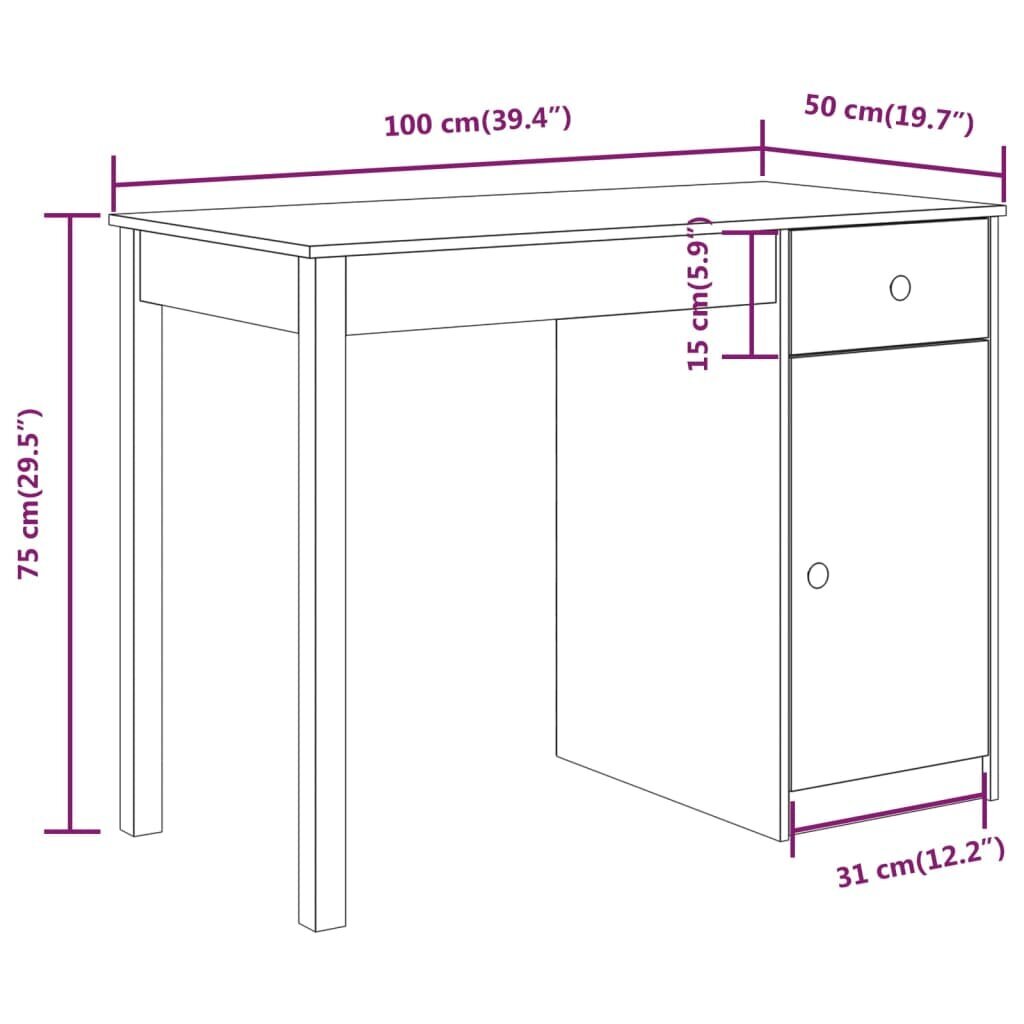 vidaXL Työpöytä 100x50x75 cm täysi mänty hinta ja tiedot | Tietokonepöydät ja työpöydät | hobbyhall.fi