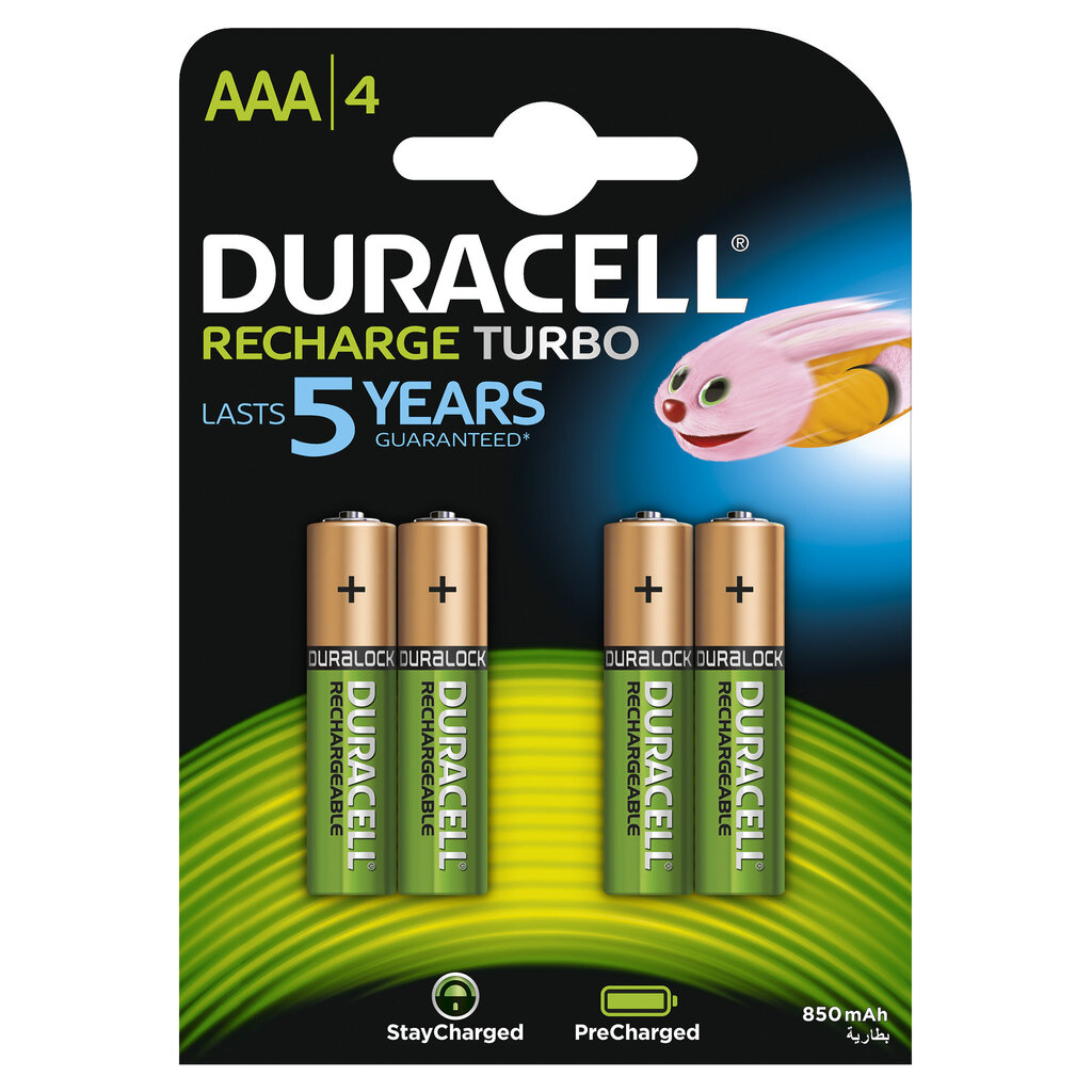 Ladattavat akut Duracell AAA (850 mAh) LR03, 4 kpl hinta ja tiedot | Paristot | hobbyhall.fi