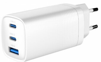 Lādētājs Gembird 3-port 65W GaN USB PowerDelivery fast Charger White hinta ja tiedot | Puhelimen laturit | hobbyhall.fi