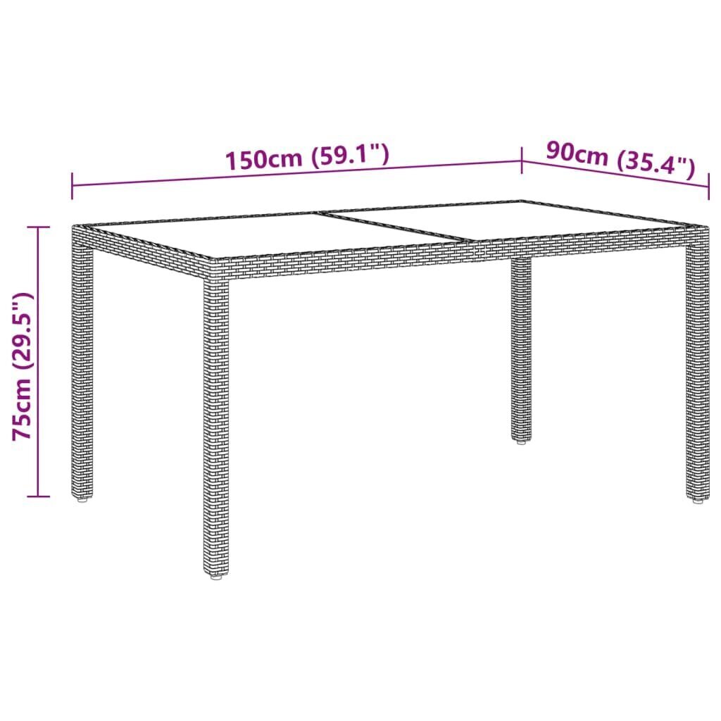 vidaXL Puutarhapöytä 150x90x75cm karkaistu lasi ja polyrottinki beige hinta ja tiedot | Puutarhapöydät | hobbyhall.fi