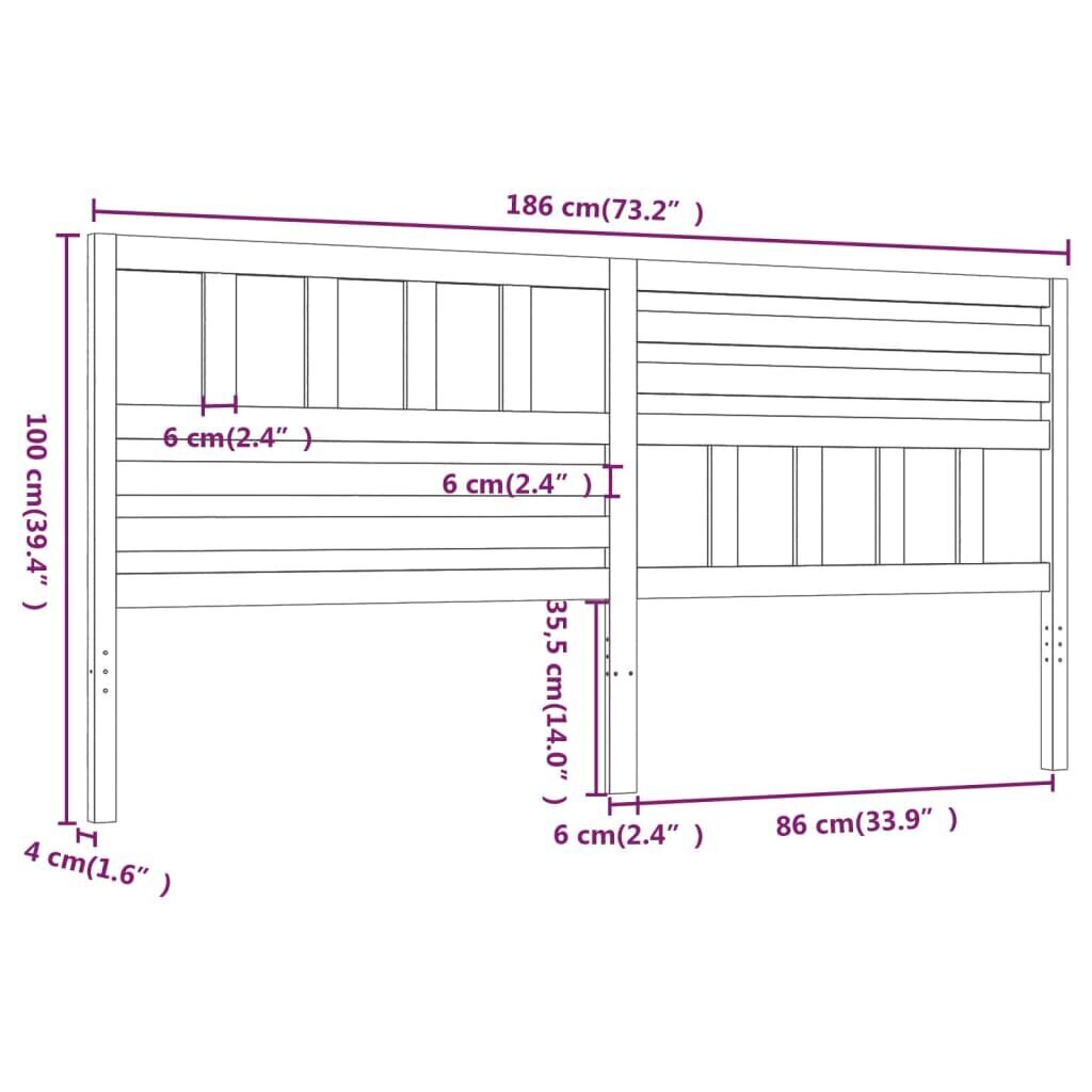 vidaXL Sängynpääty musta 186x4x100 cm täysi mänty hinta ja tiedot | Sängyt | hobbyhall.fi