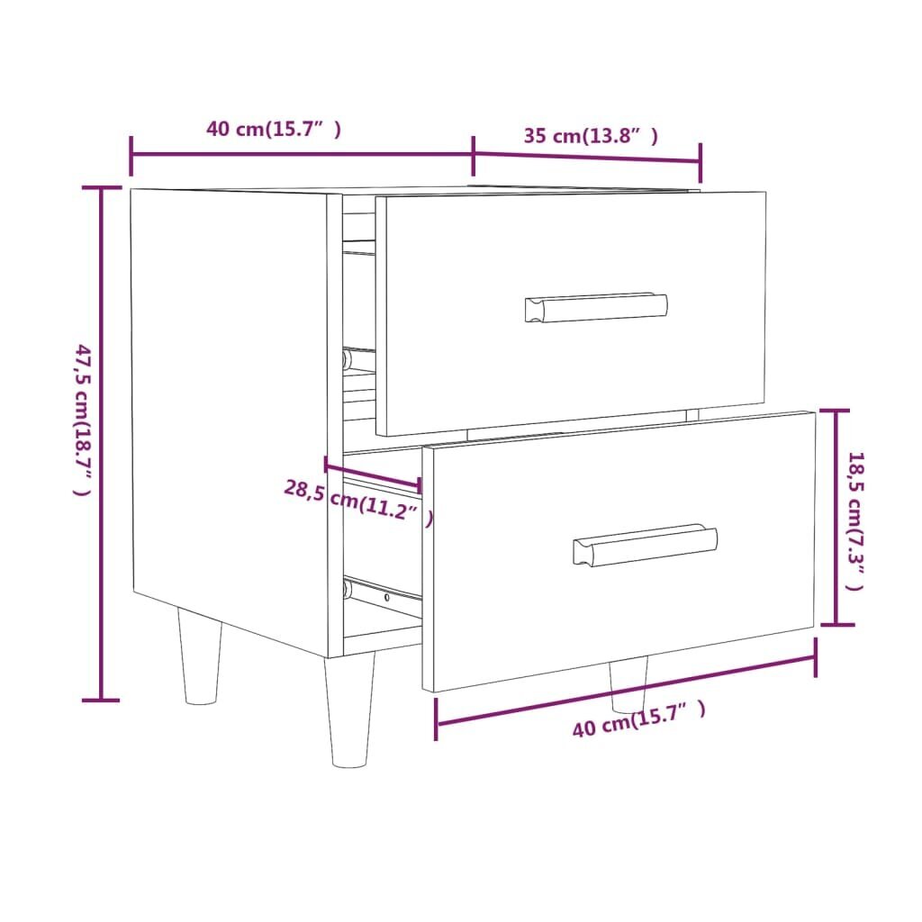 vidaXL Yöpöytä savutammi 40x35x47,5 cm hinta ja tiedot | Yöpöydät | hobbyhall.fi