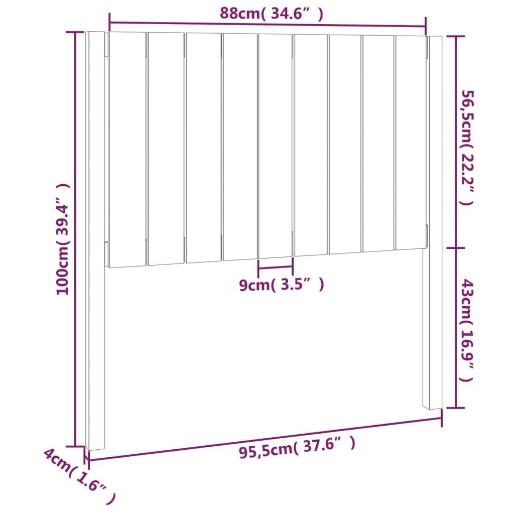 vidaXL Sängynpääty musta 95,5x4x100 cm täysi mänty hinta ja tiedot | Sängyt | hobbyhall.fi