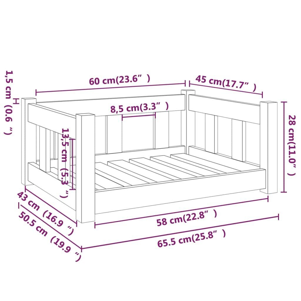 vidaXL Koiransänky musta 65,5x50,5x28 cm täysi mänty hinta ja tiedot | Pedit ja pesät | hobbyhall.fi