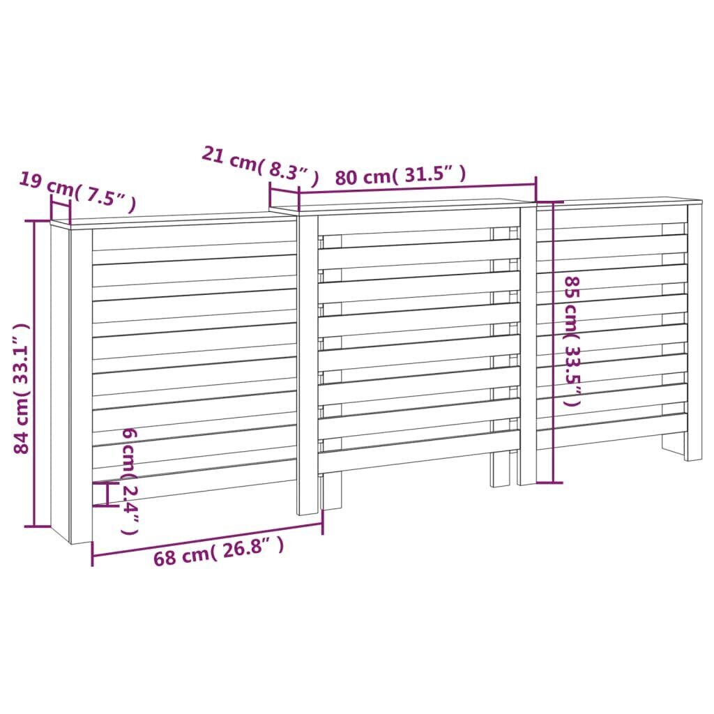 vidaXL Lämpöpatterin suoja musta 210x21x85 cm täysi mänty hinta ja tiedot | Takka- ja uunitarvikkeet | hobbyhall.fi