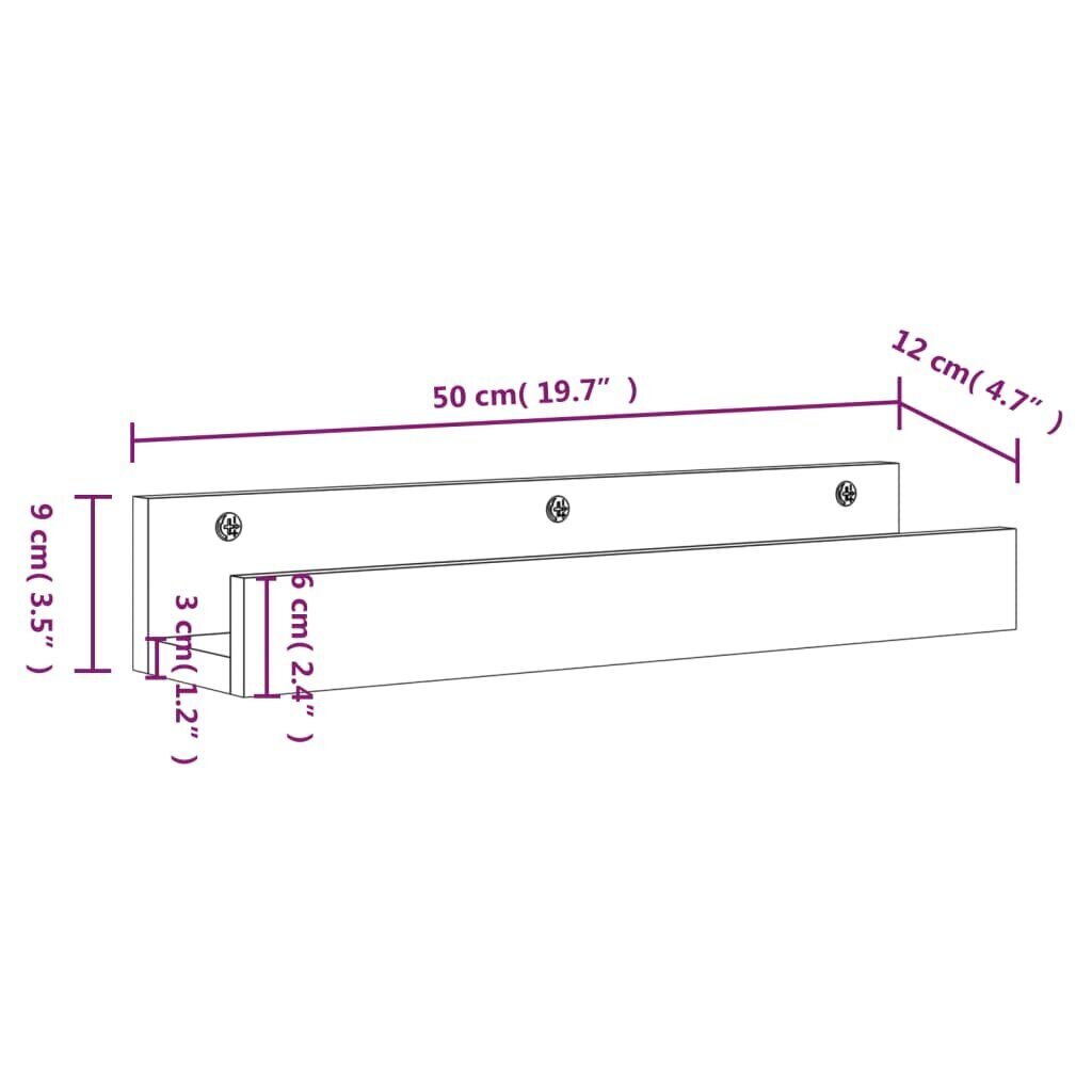 vidaXL Seinähyllyt 2 kpl hunajanruskea 50x12x9 cm täysi mänty hinta ja tiedot | Hyllyt | hobbyhall.fi