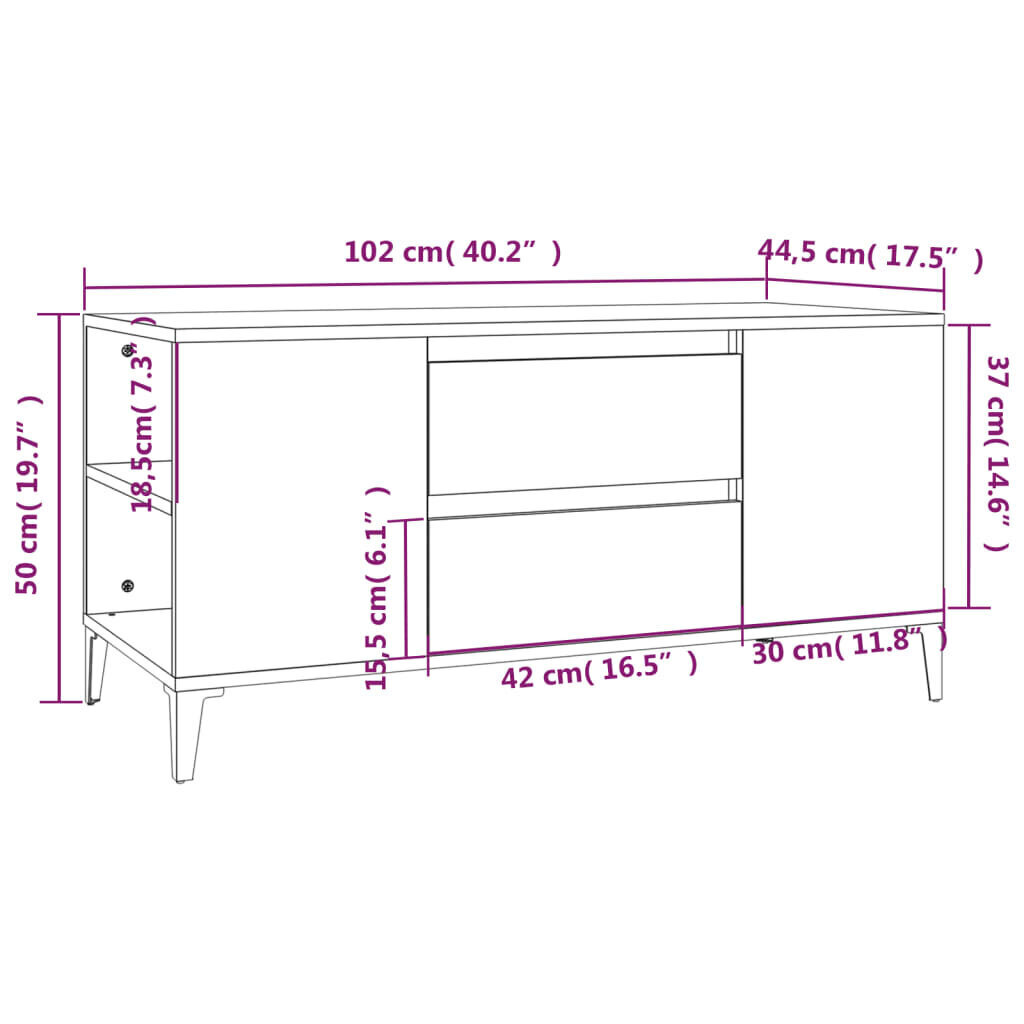 vidaXL TV-taso valkoinen 102x44,5x50 cm tekninen puu hinta ja tiedot | TV-tasot | hobbyhall.fi