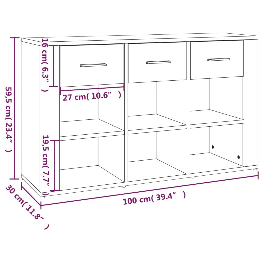 vidaXL Senkki savutammi 100x30x59,5 cm tekninen puu hinta ja tiedot | Olohuoneen kaapit ja lipastot | hobbyhall.fi