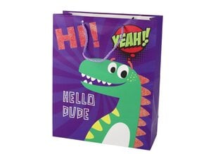 Paperinen lahjapussi, dinosaurus, 41,5x30x12, violetti hinta ja tiedot | Lahjapaketointi | hobbyhall.fi