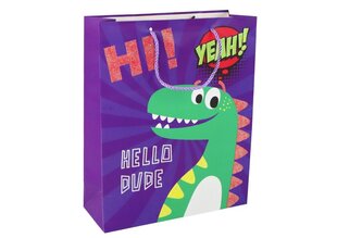 Paperinen lahjapussi, dinosaurus, 41,5x30x12, violetti hinta ja tiedot | Lahjapaketointi | hobbyhall.fi