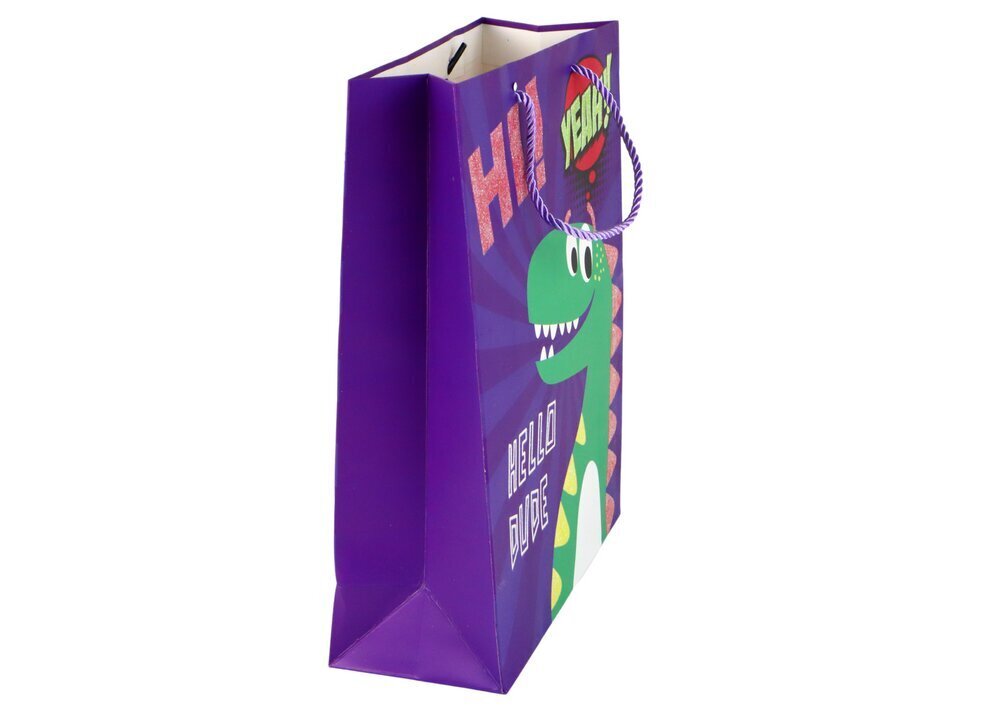 Paperinen lahjapussi, dinosaurus, 41,5x30x12, violetti hinta ja tiedot | Lahjapaketointi | hobbyhall.fi