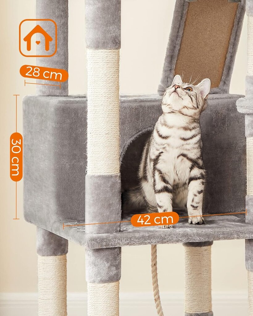 Kissan raapimispuu PCT190W01, 206 cm, harmaa hinta ja tiedot | Raapimispuut ja kiipeilypuut | hobbyhall.fi