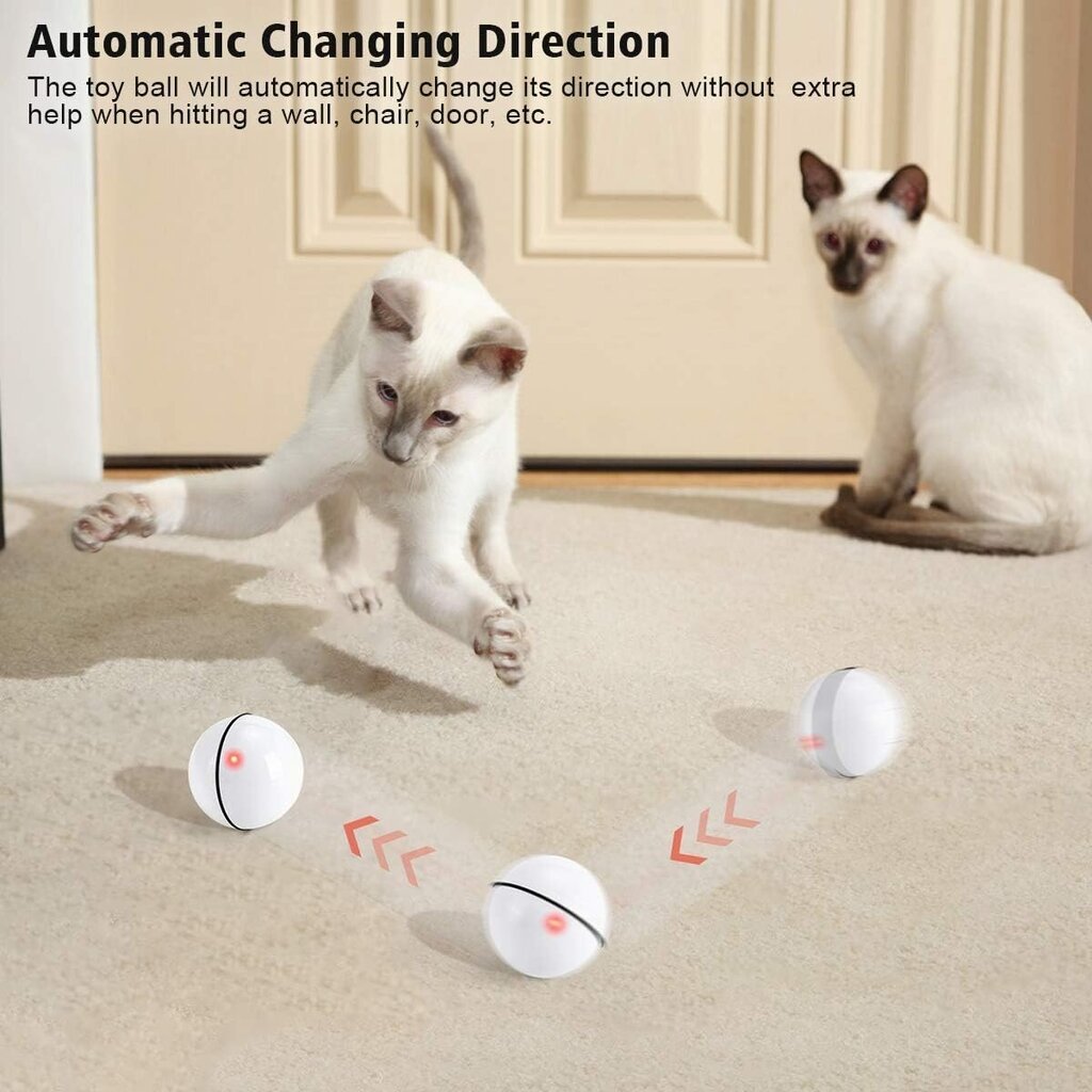WWVVPET kissan pallolelu, LED-valo, 360 asteen automaattinen kierto, USB-lataus hinta ja tiedot | Kissan lelut | hobbyhall.fi