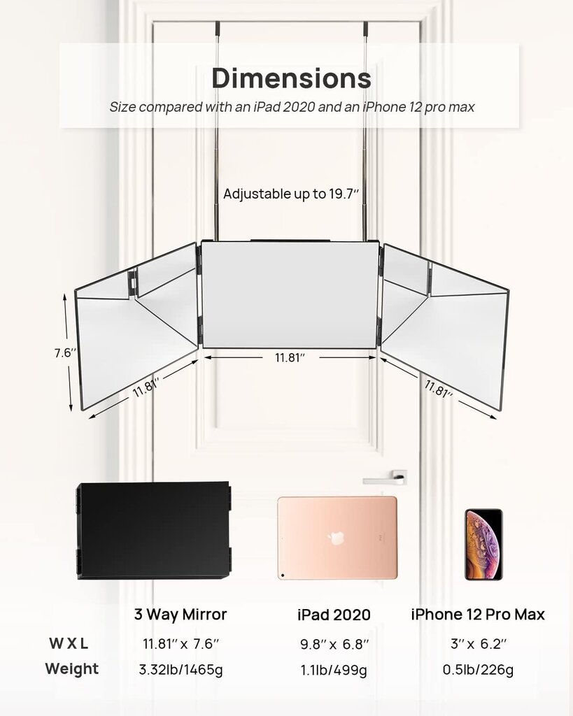 OMIRO kosmeettinen peili, 3 suuntaan, taitettava, 360 astetta, musta hinta ja tiedot | Kylpyhuoneen sisustus | hobbyhall.fi