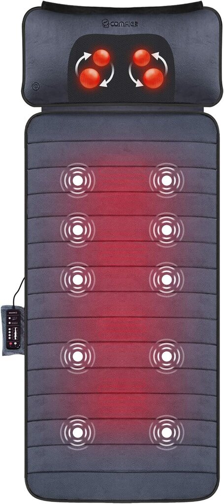 Hierontamatto lämmitystoiminnolla Comfier, koko vartalolle, 10 tärinämoottoria, 4 lämpötyynyä, musta hinta ja tiedot | Hierontatuotteet | hobbyhall.fi