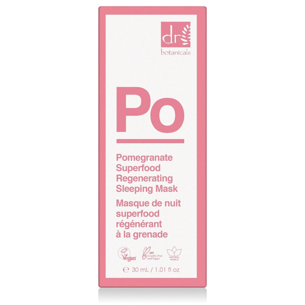 Yönaamari Dr. Botanicals Pomegranate Superfood, 30 ml hinta ja tiedot | Kasvonaamiot ja silmänalusaamiot | hobbyhall.fi