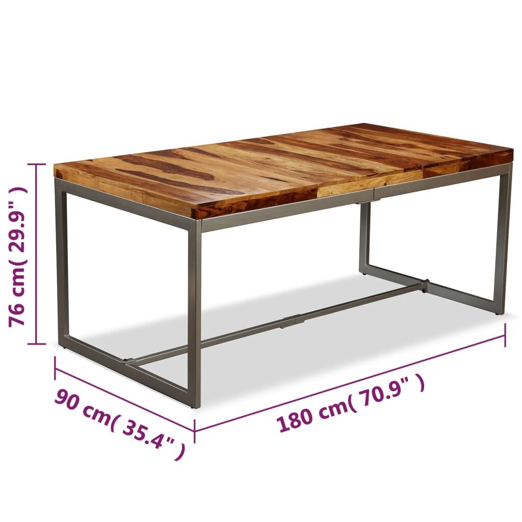 vidaXL Ruokapöytä kiinteä seesampuu ja teräs 180 cm hinta ja tiedot | Ruokapöydät | hobbyhall.fi