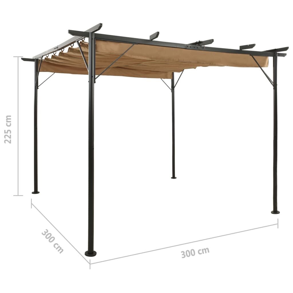 vidaXL Pergola sisäänvedettävä katto taupe 3x3 m teräs 180 g/m² hinta ja tiedot | Puutarhapaviljongit | hobbyhall.fi