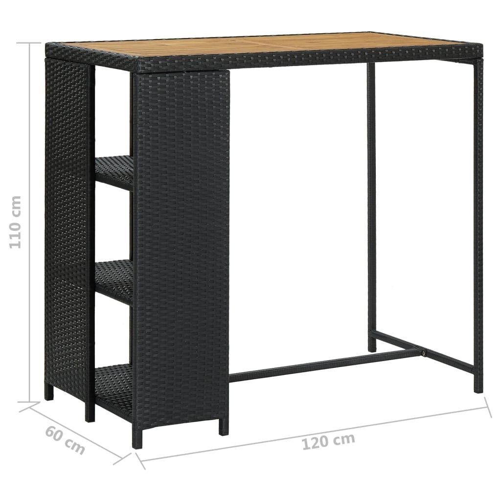 vidaXL Baaripöytä säilytystelineellä 120x60x110 cm polyrottinki hinta ja tiedot | Ruokapöydät | hobbyhall.fi