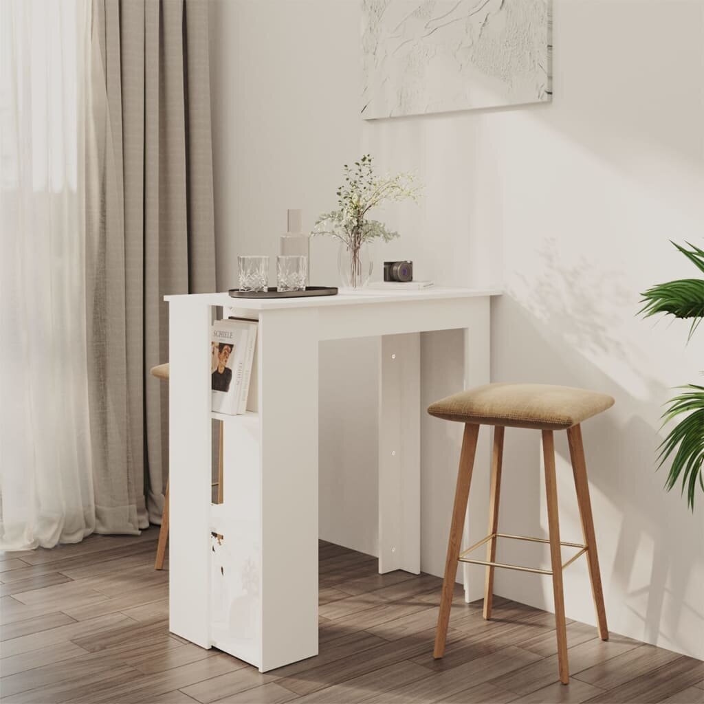 vidaXL Baaripöytä hyllyllä valkoinen 102x50x103,5 cm lastulevy hinta ja tiedot | Ruokapöydät | hobbyhall.fi