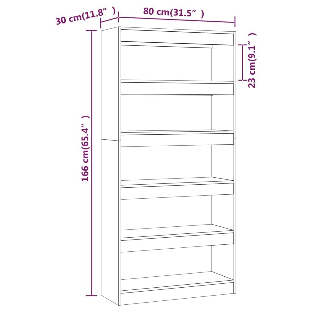 vidaXL Kirjahylly/tilanjakaja korkeakiilto valk 80x30x166 cm lastulevy hinta ja tiedot | Hyllyt | hobbyhall.fi