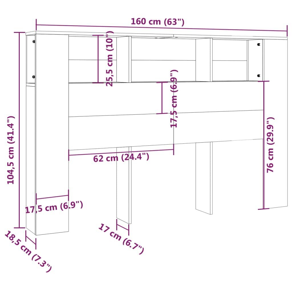 vidaXL Sängynpääty säilytystilalla korkeakiilto valk 160x18,5x104,5 cm hinta ja tiedot | Sängyt | hobbyhall.fi