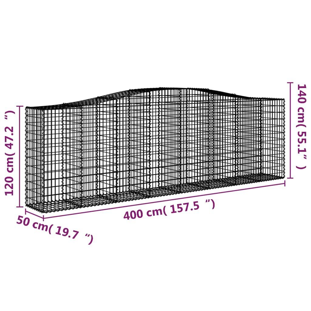 vidaXL Kaareva kivikori 400x50x120/140 cm galvanoitu rauta hinta ja tiedot | Aidat ja tarvikkeet | hobbyhall.fi