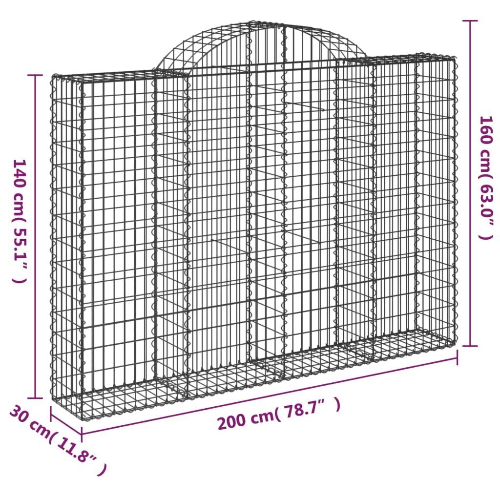 vidaXL Kaareva kivikori 200x30x140/160 cm galvanoitu rauta hinta ja tiedot | Aidat ja tarvikkeet | hobbyhall.fi