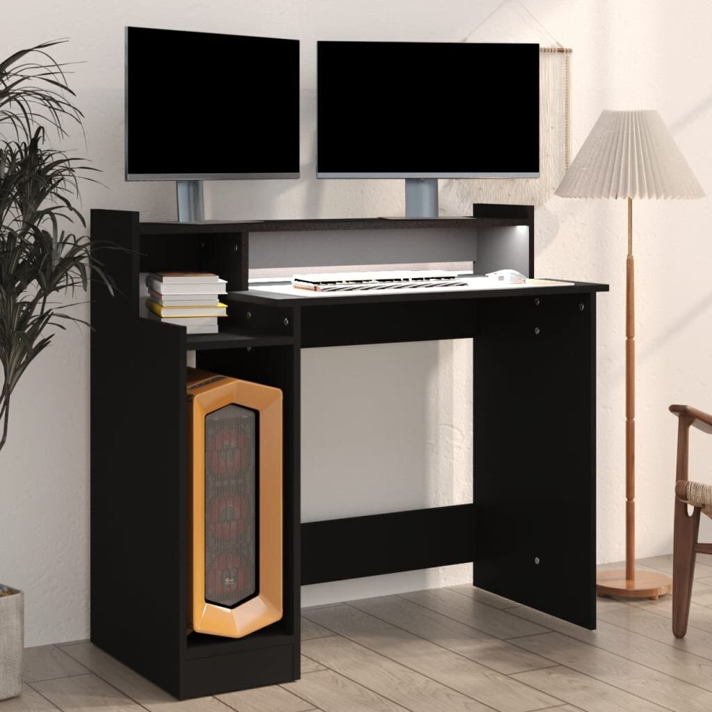 vidaXL Työpöytä LED-valoilla musta 97x45x90 cm tekninen puu hinta ja tiedot | Tietokonepöydät ja työpöydät | hobbyhall.fi
