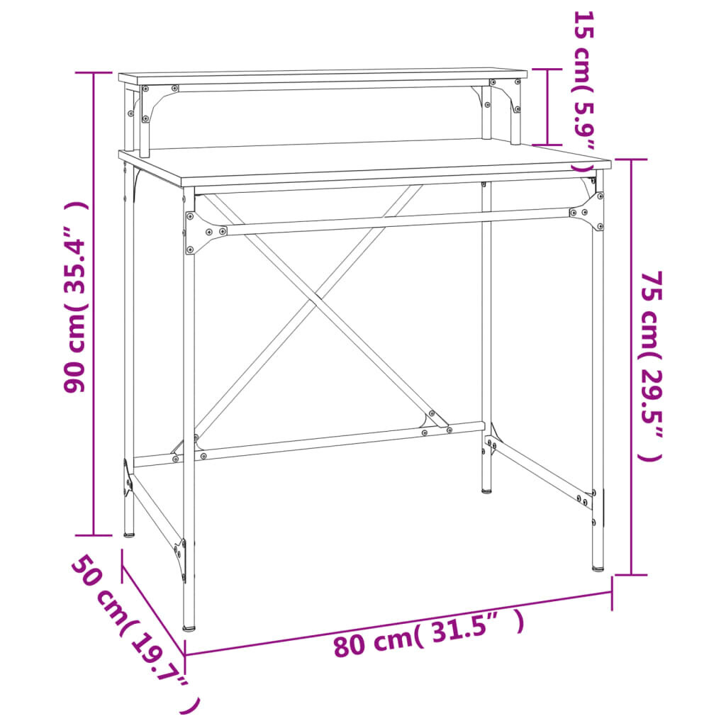 vidaXL Työpöytä Sonoma-tammi 80x50x90 cm tekninen puu ja rauta hinta ja tiedot | Tietokonepöydät ja työpöydät | hobbyhall.fi