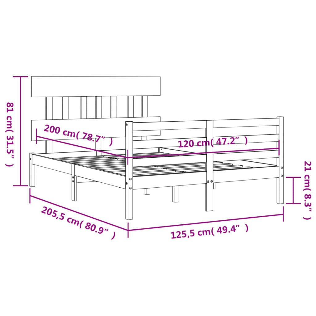 vidaXL Sängynrunko päädyllä valkoinen 120x200 cm täysi puu hinta ja tiedot | Sängyt | hobbyhall.fi