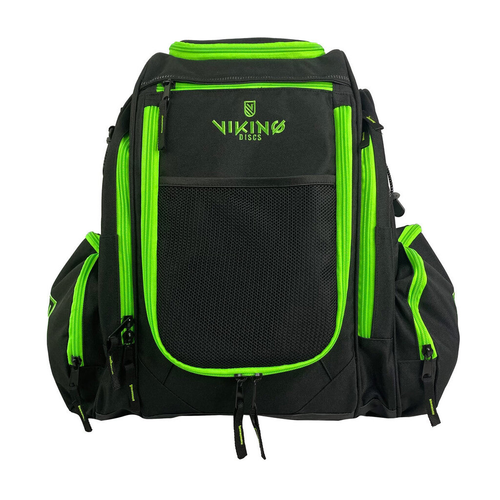 Viking Discs Rucksack Pro Frisbeegolf reppu, musta/lime hinta ja tiedot | Frisbeegolf | hobbyhall.fi