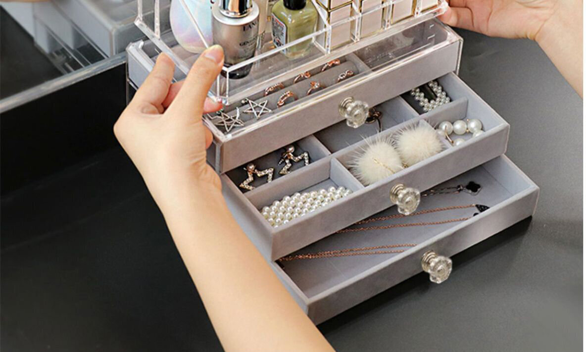 D'Luxe 3 Drawer Jewelry Organizer Grace, harmaa hinta ja tiedot | Sisustustuotteet | hobbyhall.fi