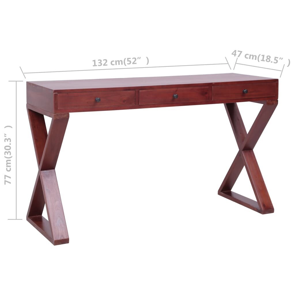 vidaXL Tietokonepöytä ruskea 132x47x77 cm täysi mahonki hinta ja tiedot | Tietokonepöydät ja työpöydät | hobbyhall.fi