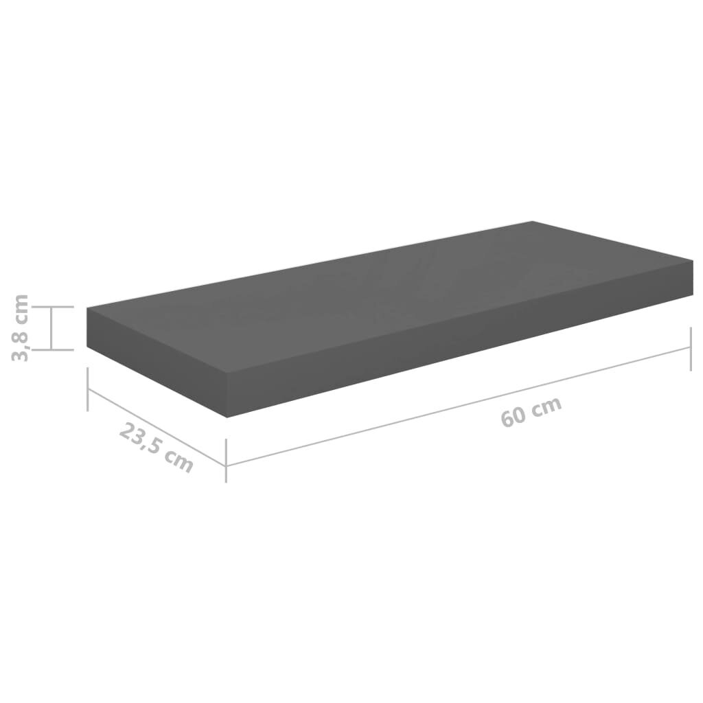vidaXL Kelluvat seinähyllyt 2kpl kork.kiilto harmaa 60x23,5x3,8cm MDF hinta ja tiedot | Hyllyt | hobbyhall.fi