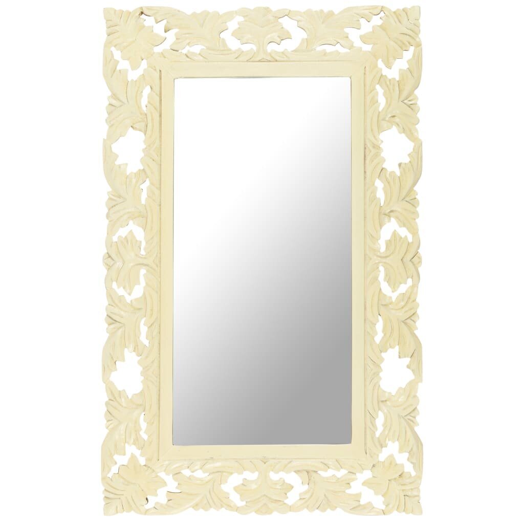 vidaXL Käsinveistetty peili valkoinen 80x50 cm täysi mangopuu hinta ja tiedot | Peilit | hobbyhall.fi