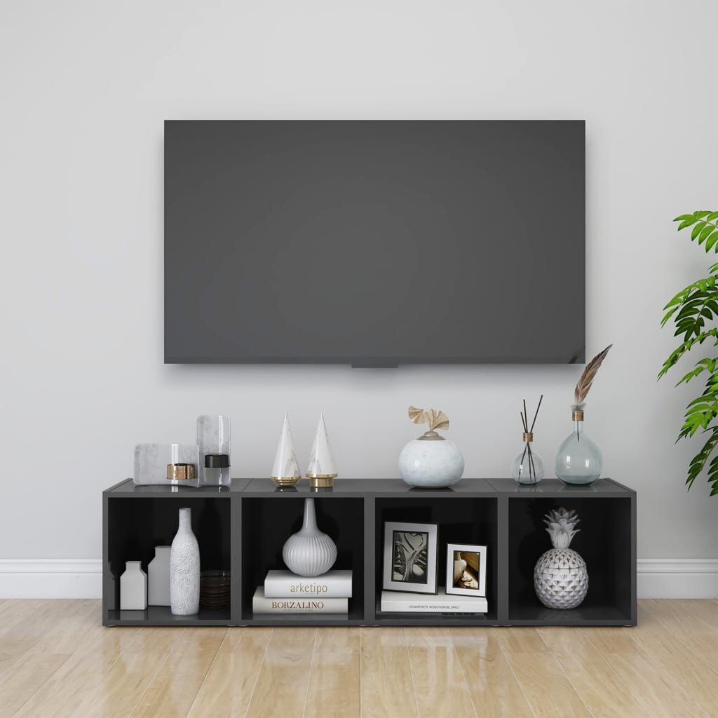 vidaXL TV-tasot 2 kpl korkeakiilto harmaa 37x35x37 cm lastulevy hinta ja tiedot | TV-tasot | hobbyhall.fi