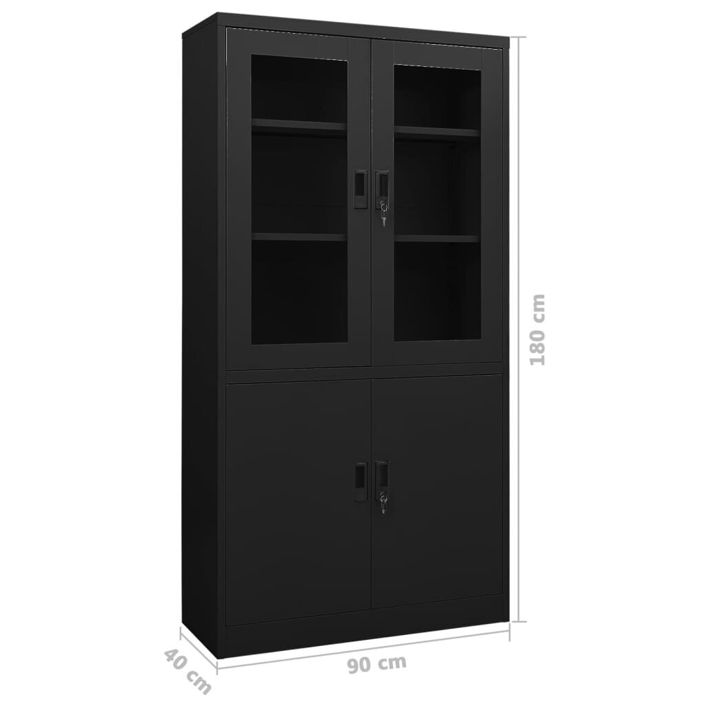 vidaXL Toimistokaappi musta 90x40x180 cm teräs hinta ja tiedot | Olohuoneen kaapit ja lipastot | hobbyhall.fi