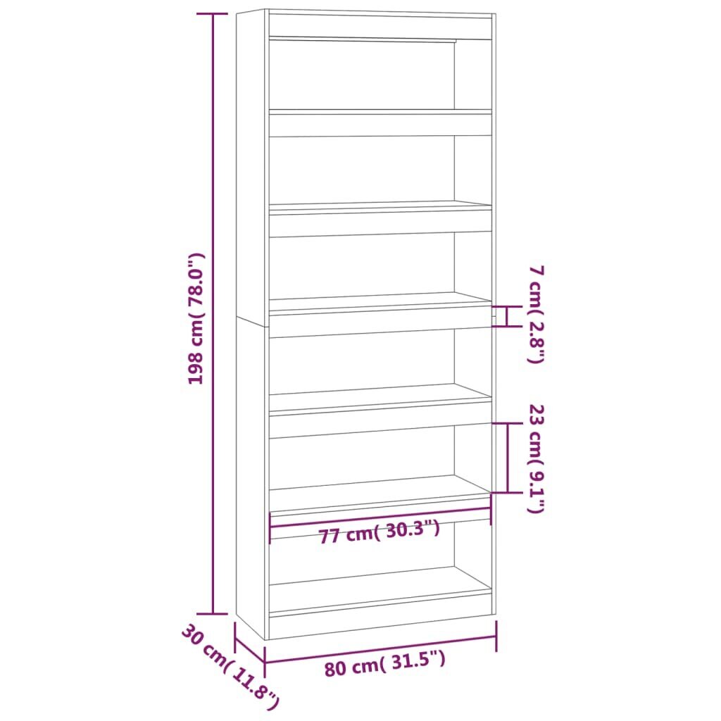 vidaXL Kirjahylly/tilanjakaja Sonoma-tammi 80x30x198 cm lastulevy hinta ja tiedot | Hyllyt | hobbyhall.fi