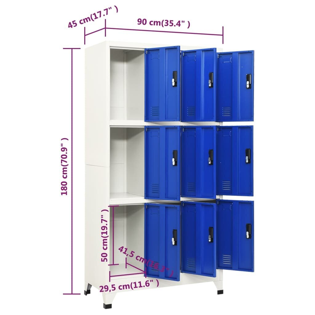 vidaXL Pukukaappi harmaa ja sininen 90x45x180 cm teräs hinta ja tiedot | Olohuoneen kaapit ja lipastot | hobbyhall.fi